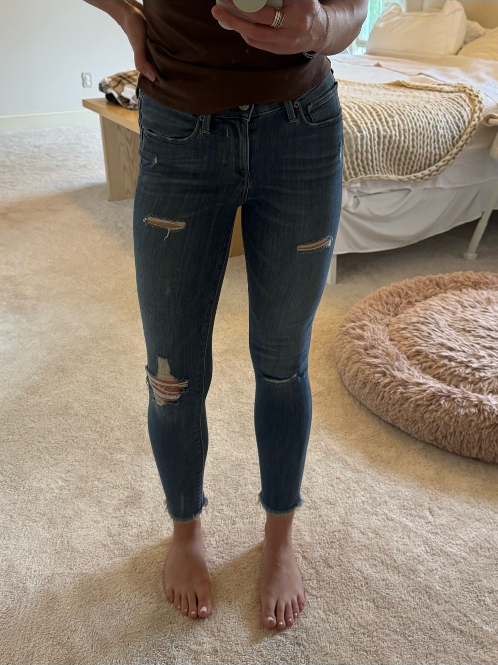 Express Medium Wash Distressed Cropped Legging Mid Rise Jeans
